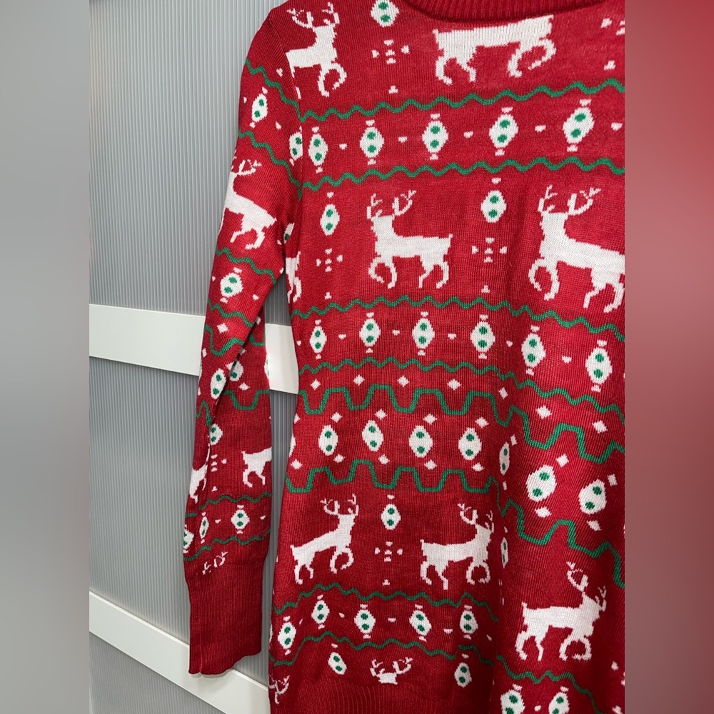 Women’s Tipsy Elves XS Red Reindeer Gaudy Garland Christmas Sweater Dress - Picture 3 of 6
